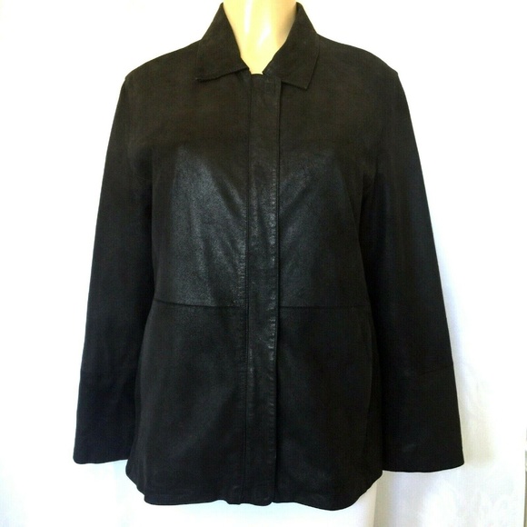 Nicole Miller Black Leather Suede Jacket L Zip Up - Picture 1 of 8